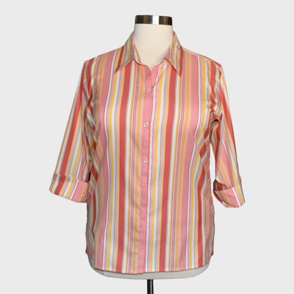 Liz Claiborne 100%‎ Cotton Non Iron Striped Button Down Shirt